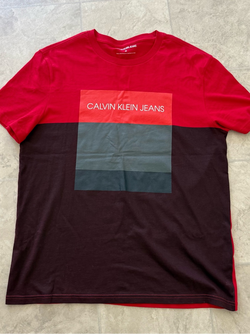 Calvin Klein Jeans Red and Black Colorblock Logo Tee